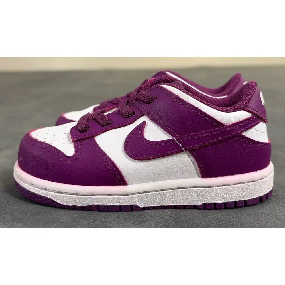 Nike Dunk Low White/Viotech-White - size 8C Toddler FB9107-110 Bnfts Charity